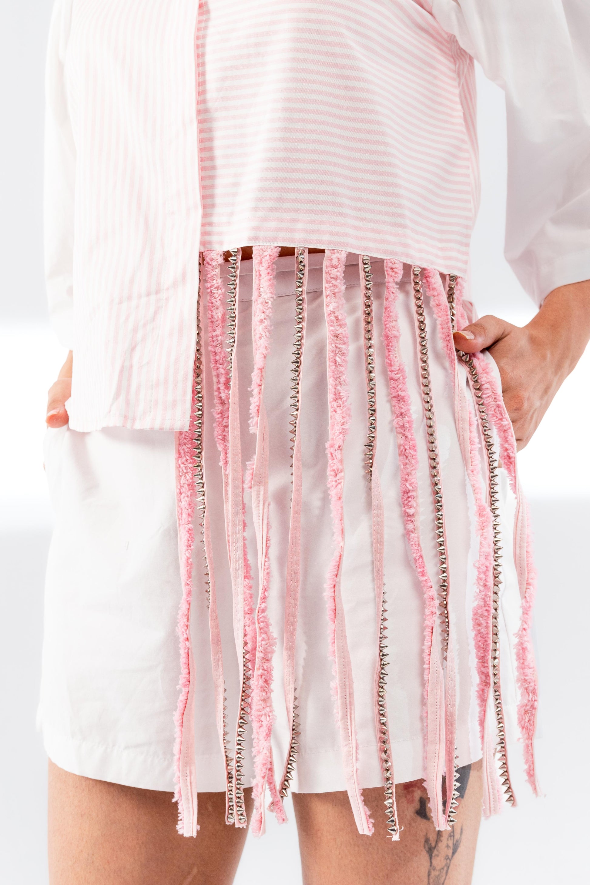 Cotton Pink Tassel Crop Shirt with Shorts