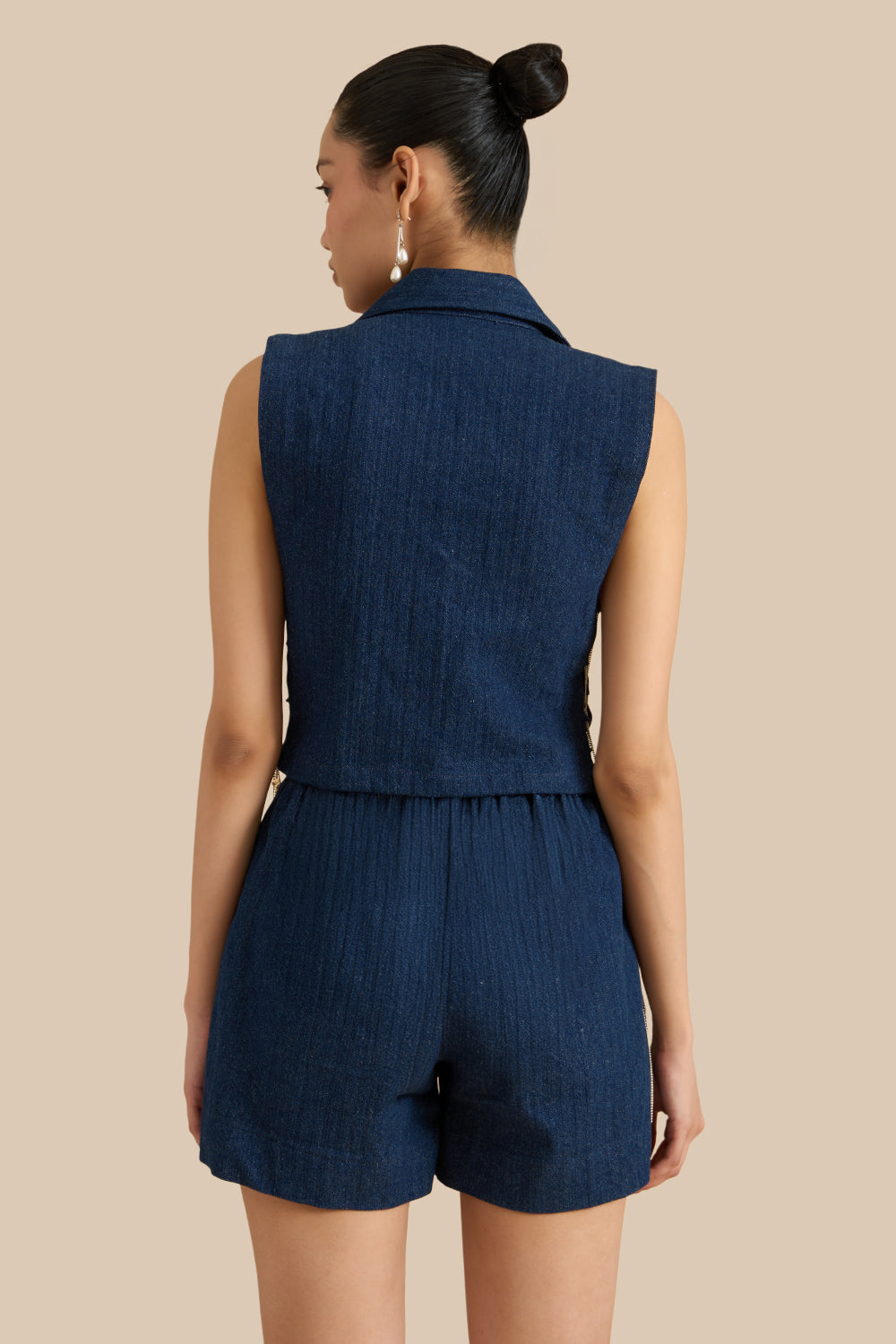 Dark Blue Denim Herringbone Collar Bib Set