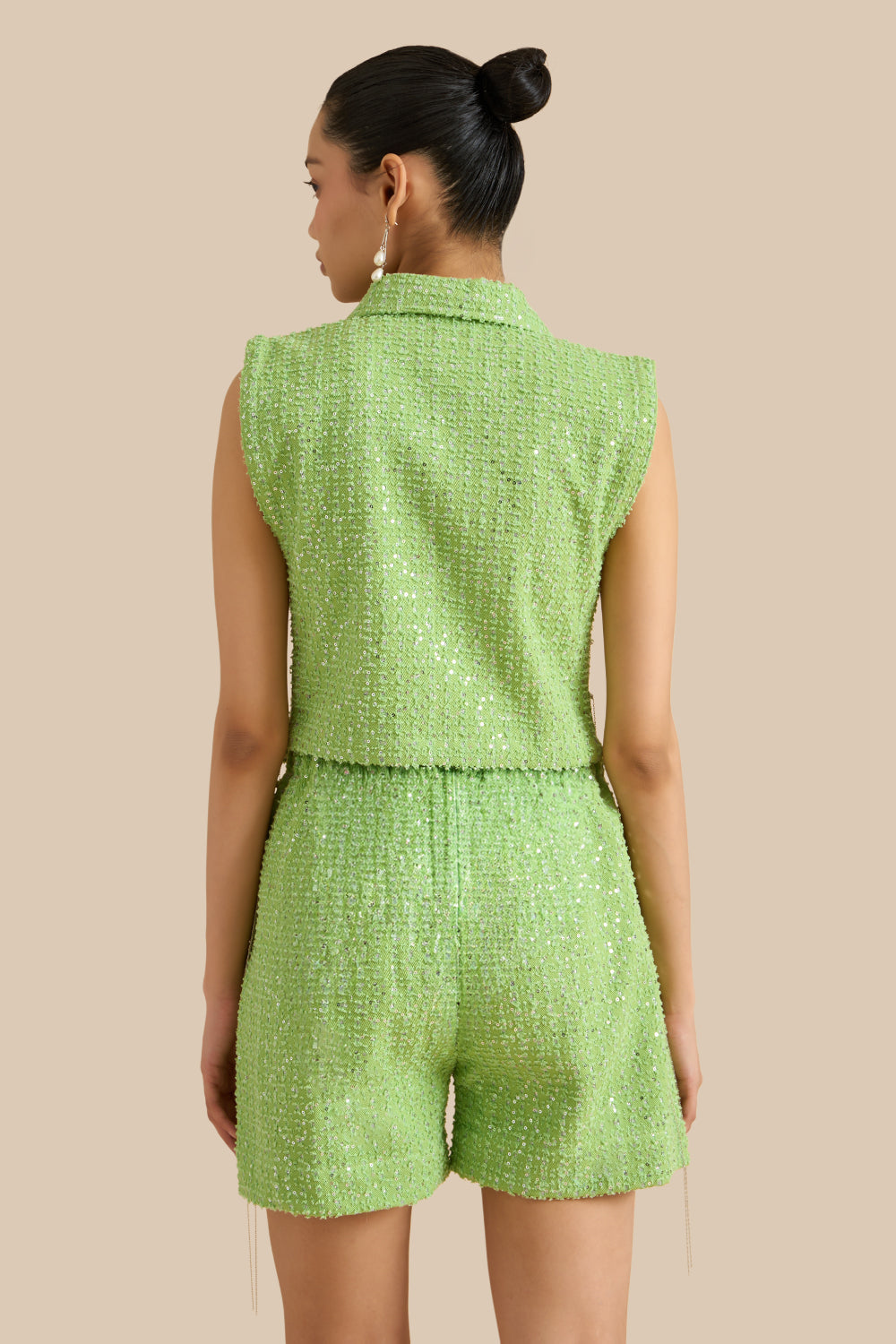 Dark Green Denim Lazercut Collar Pleat Bib Set