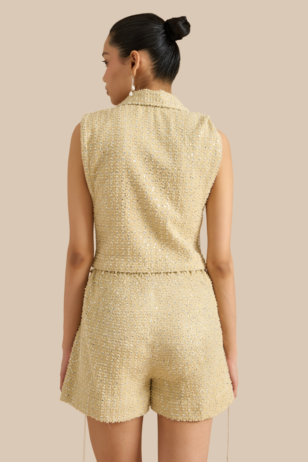 Taupe Denim Lazercut Collar Pleat Bib Set