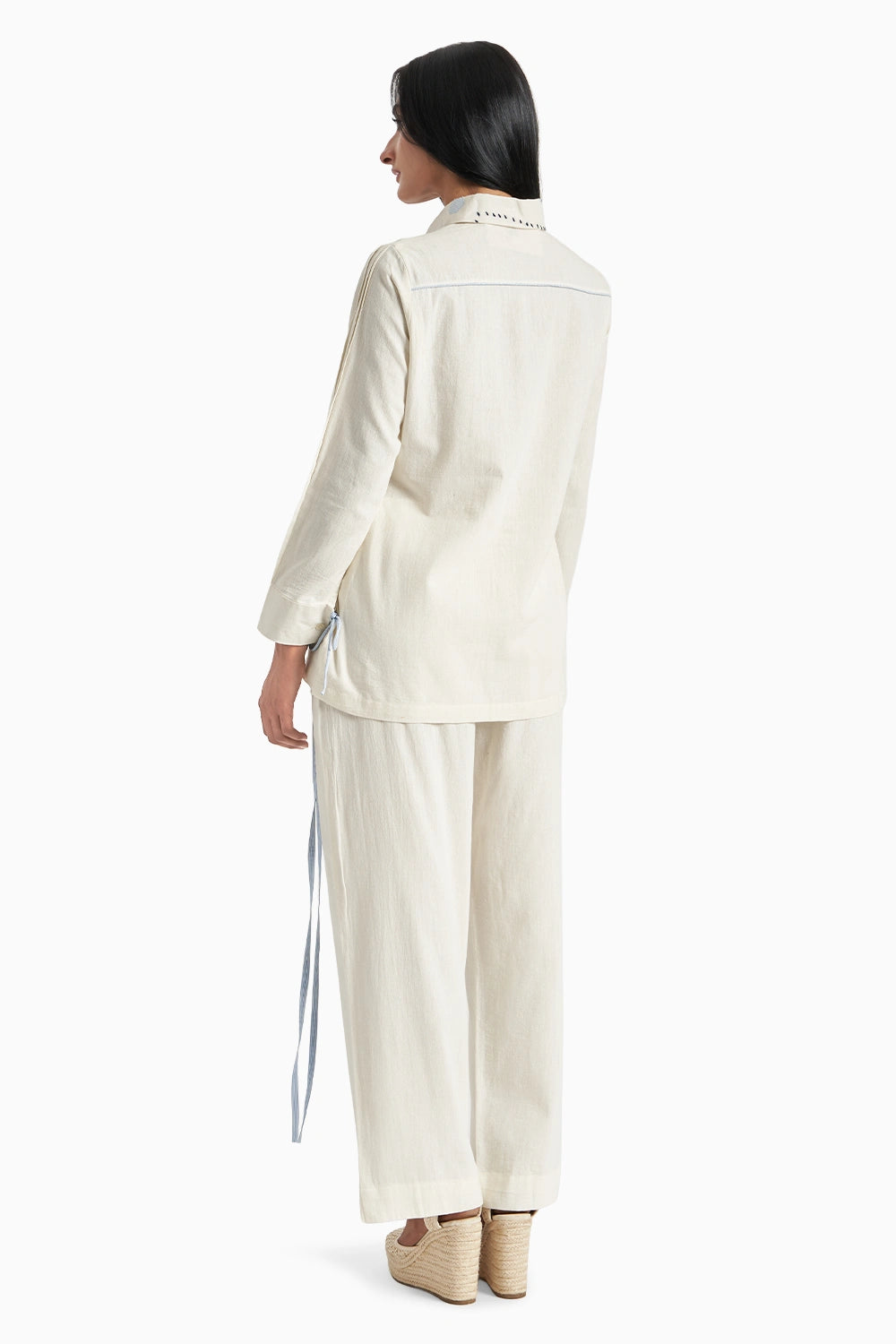 Beige Soft Cotton Curve Pleated Shirt Set