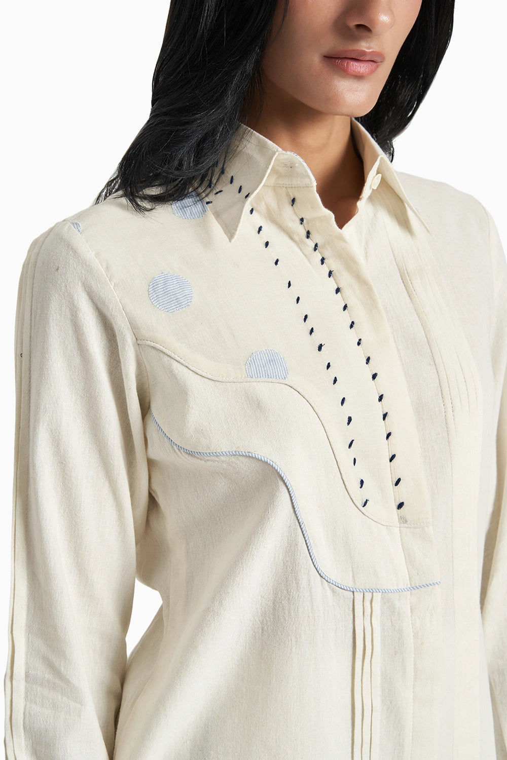 Beige Soft Cotton Curve Pleated Shirt Set
