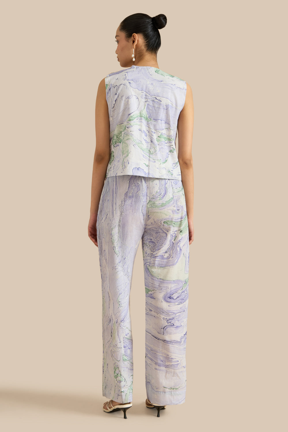 Blue Green Cotton Marble Waistcoat Set