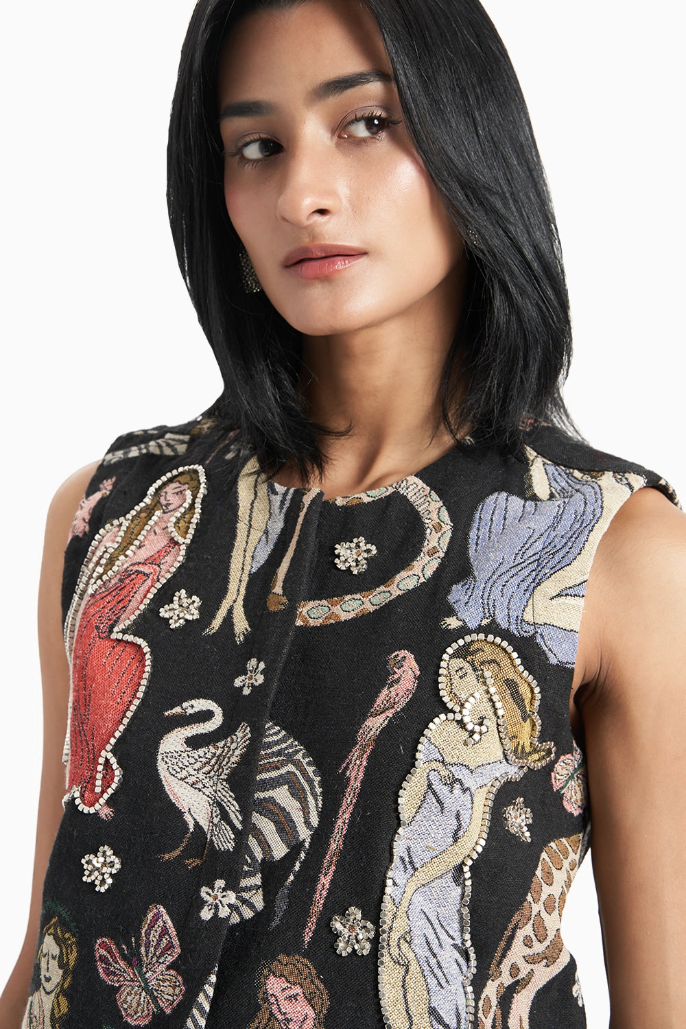 Animal Jungle Jacquard Crop Jacket Highlight with Cube Outline Embellishment Set