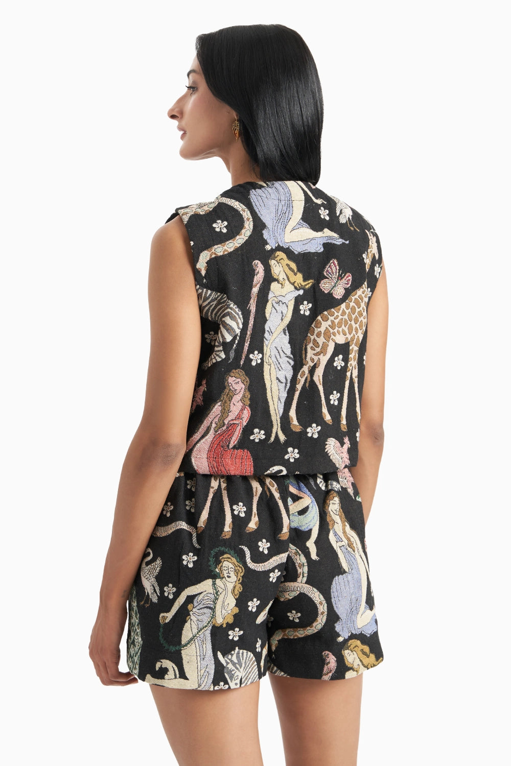 Animal Jungle Jacquard Crop Jacket Highlighted with Cube Double Outline Embellishment Set