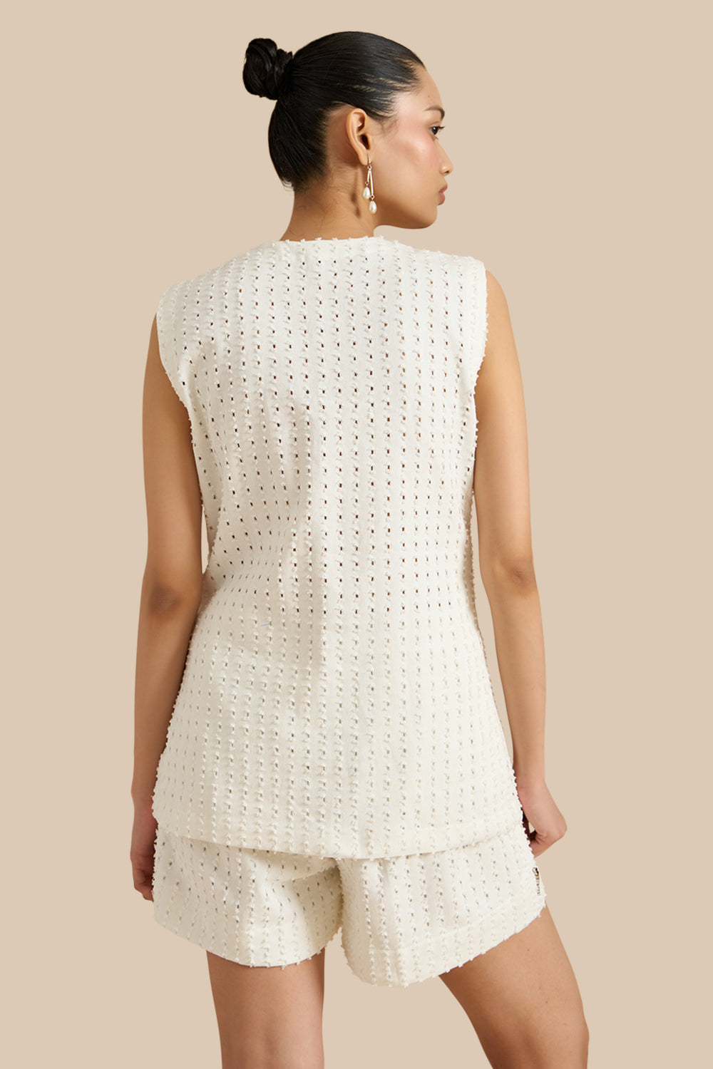White Denim Lazercut Collar Pleat Bib Set