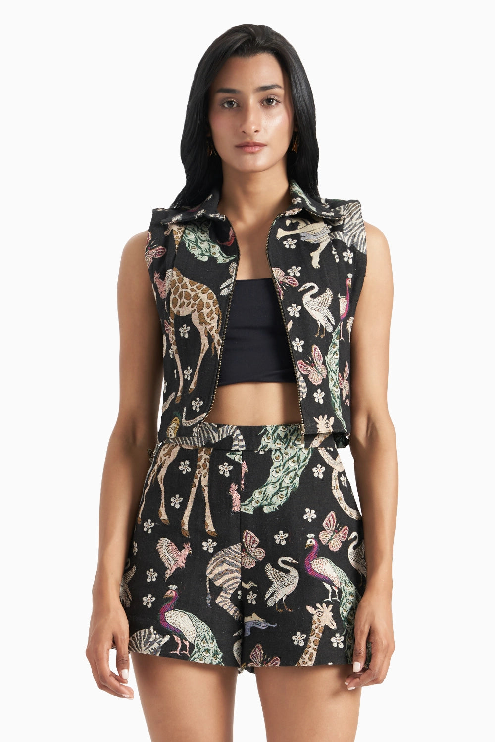 Animal Jungle Jacquard Pleated Collared Bib Set