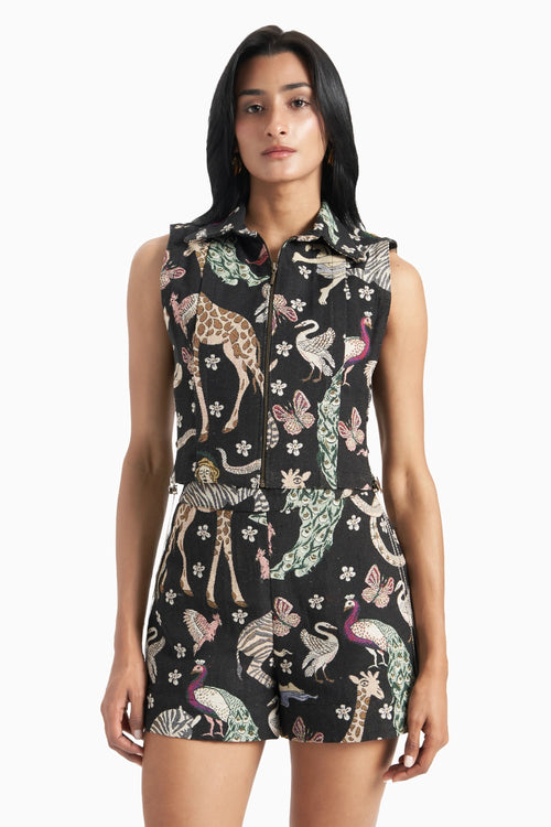 Animal Jungle Jacquard Pleated Collared Bib Set