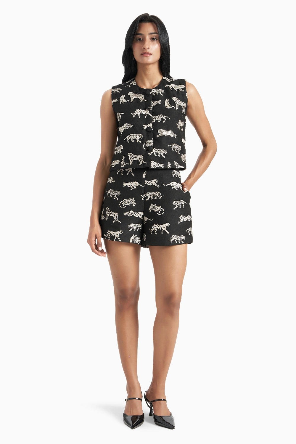 Black Leopard Jacquard Jacket Set