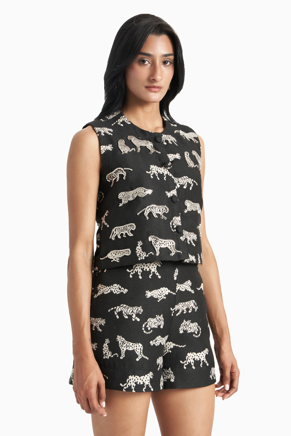 Black Leopard Jacquard Jacket Set