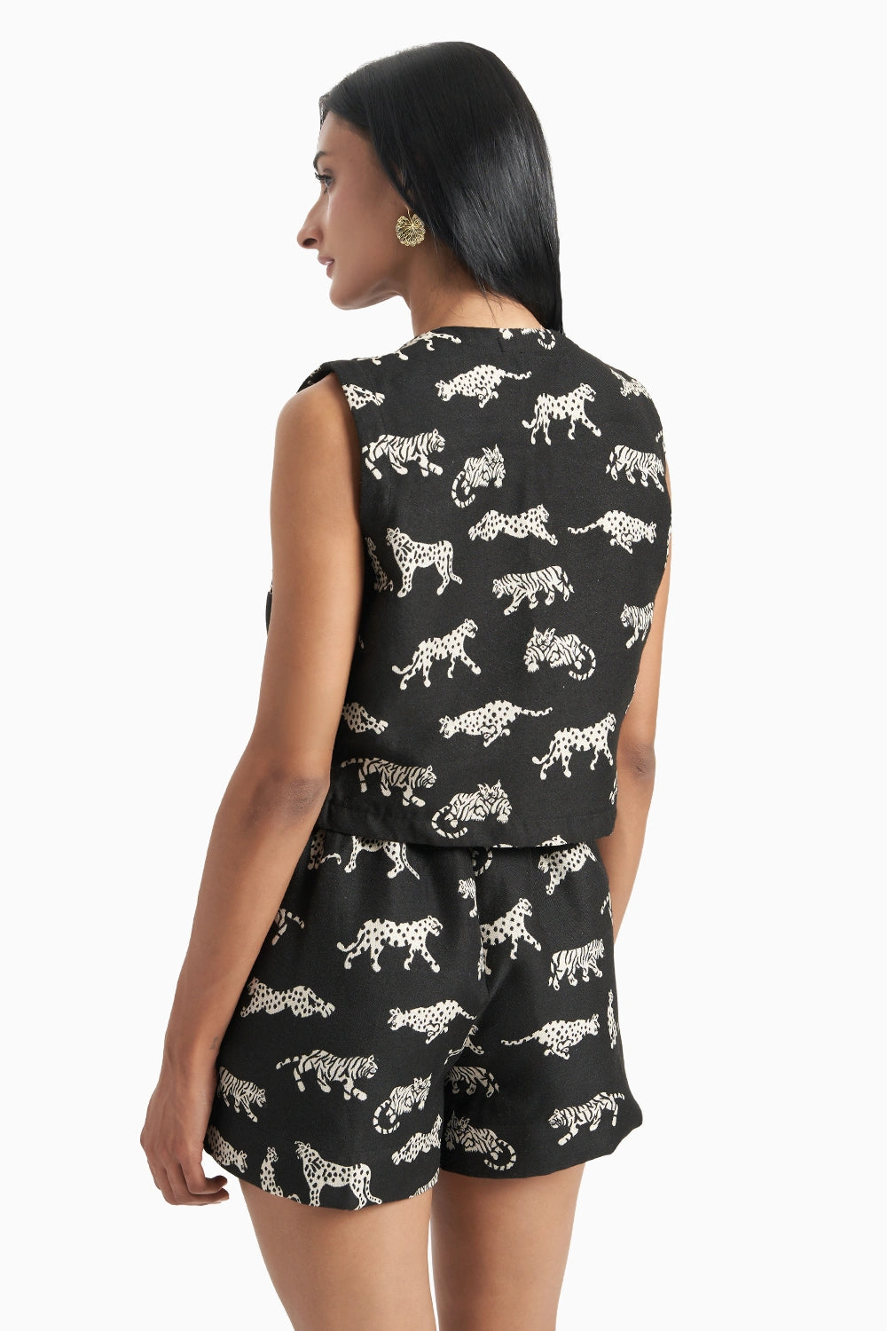 Black Leopard Jacquard Jacket Set