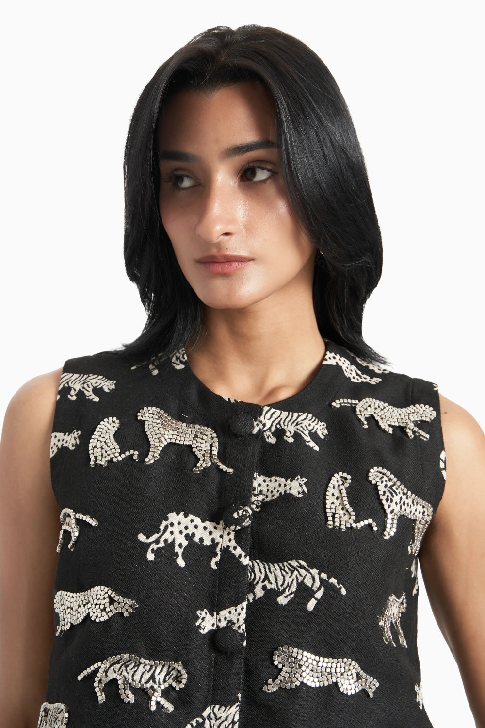 Black Leopard Jacquard Jacket Set