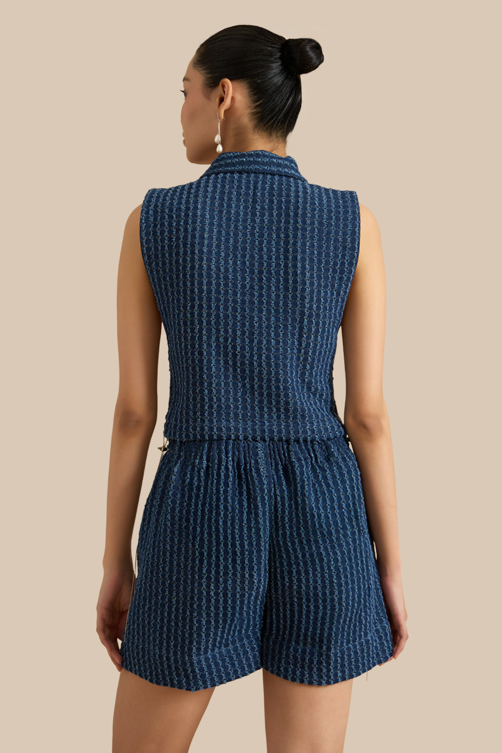 Dark Blue Denim Lazercut Collar Pleat Bib Set