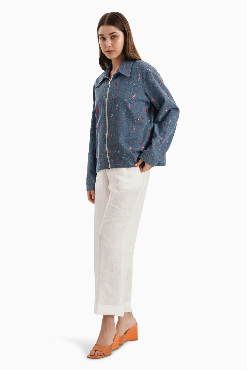 Embroidered Denim Shacket