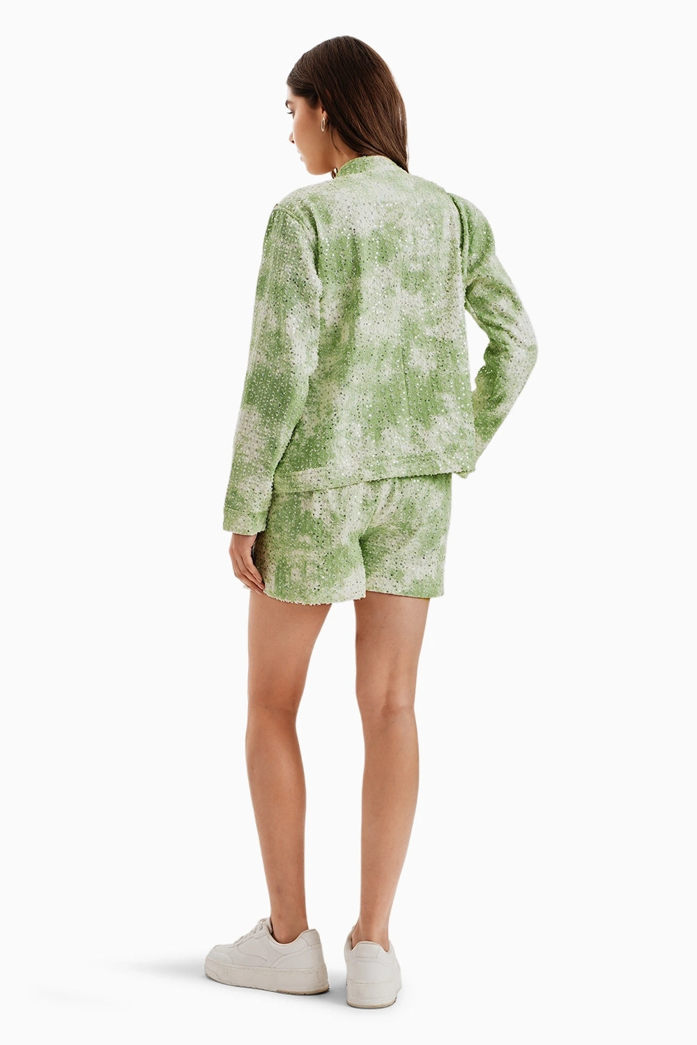 Green White Cloud Denim Jacket and Shorts