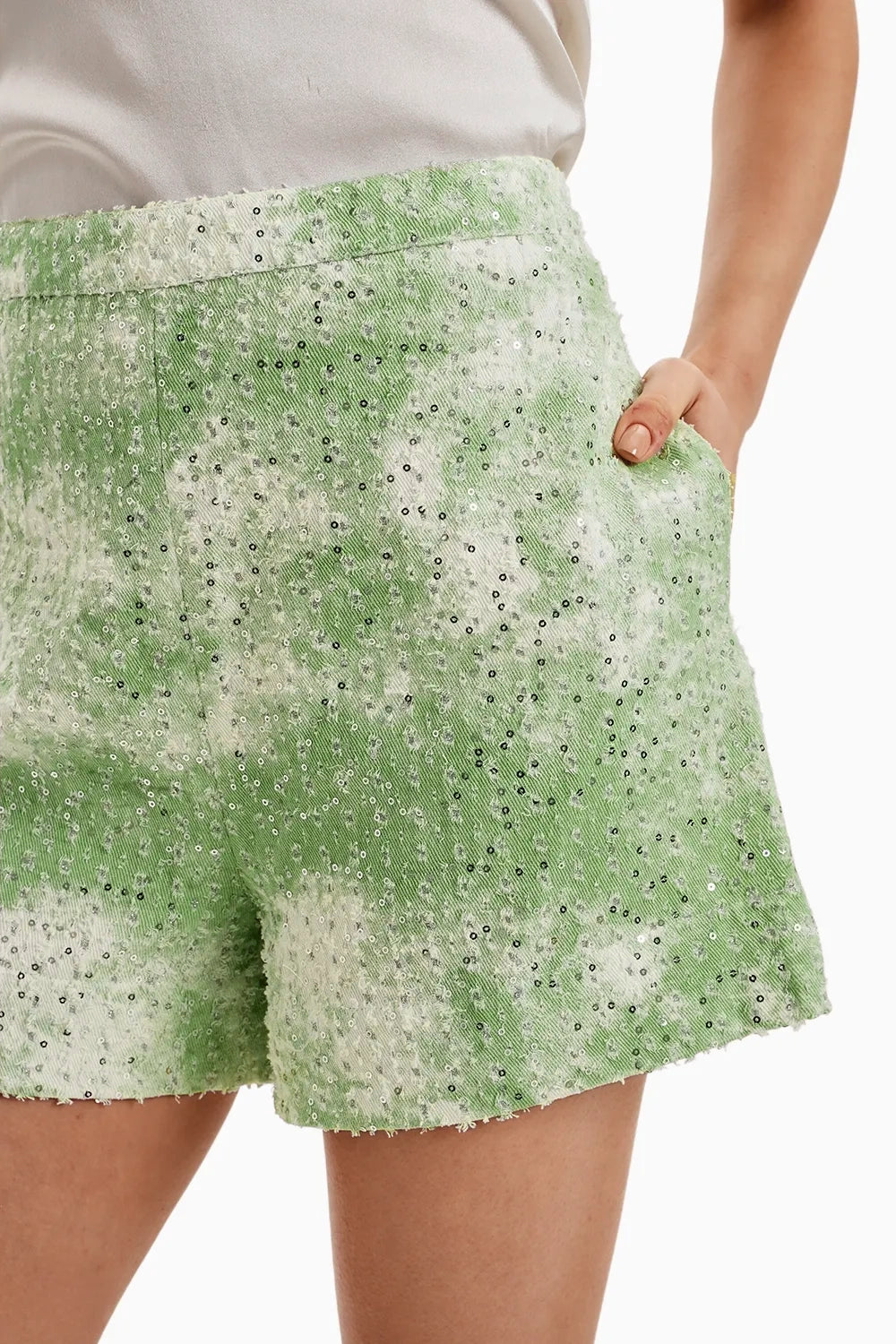 Green White Cloud Denim Jacket and Shorts