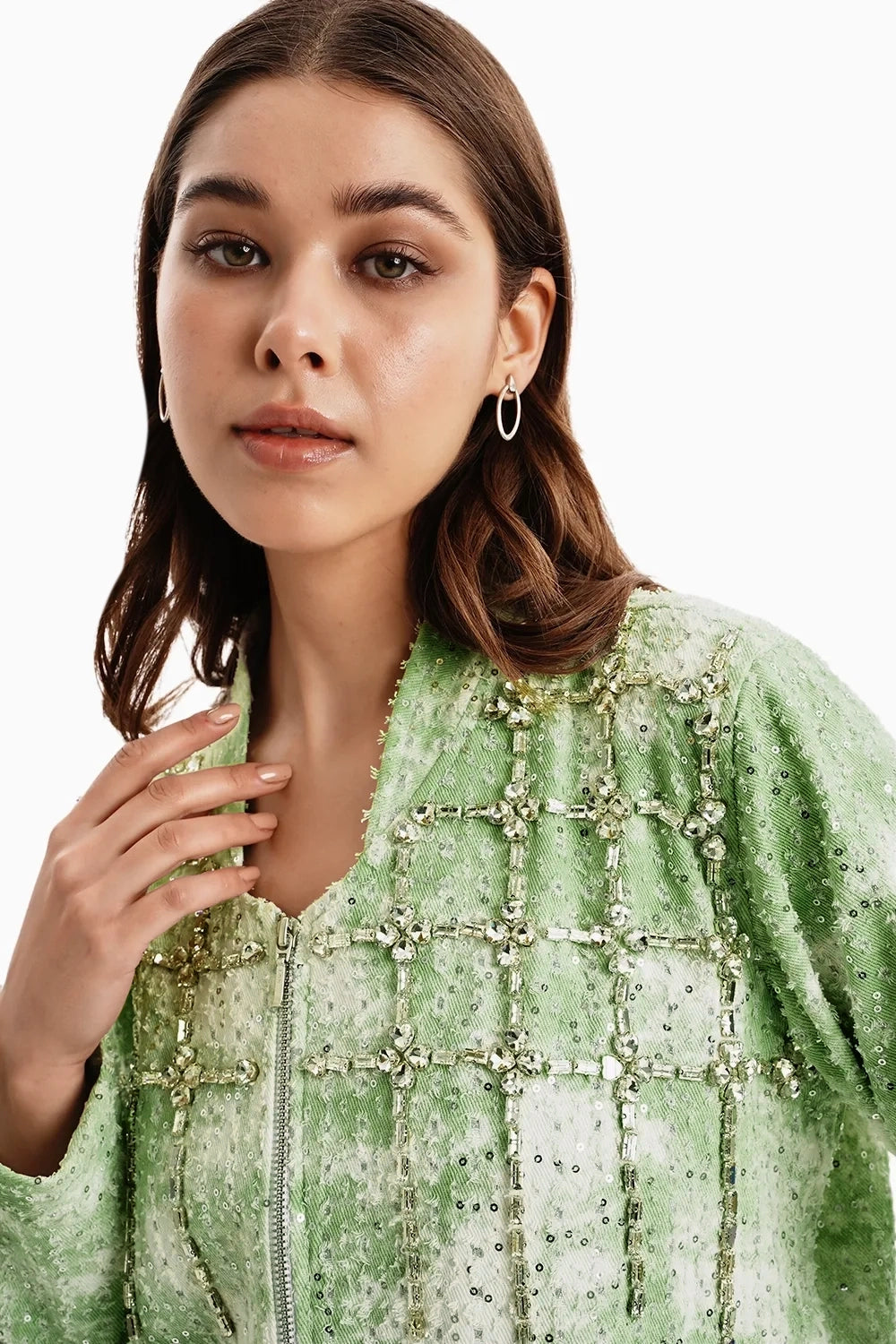 Green White Cloud Denim Jacket and Shorts