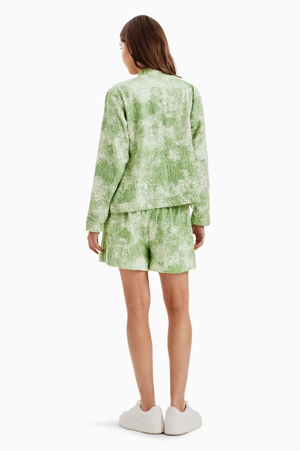 Green White Cloud Denim Jacket and Shorts