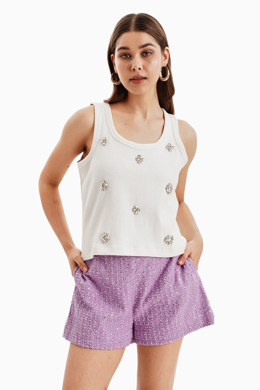 Purple Denim Jacket and Shorts