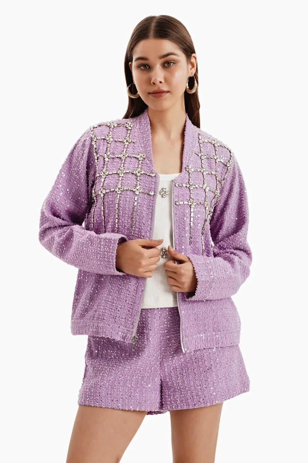 Purple Denim Jacket and Shorts