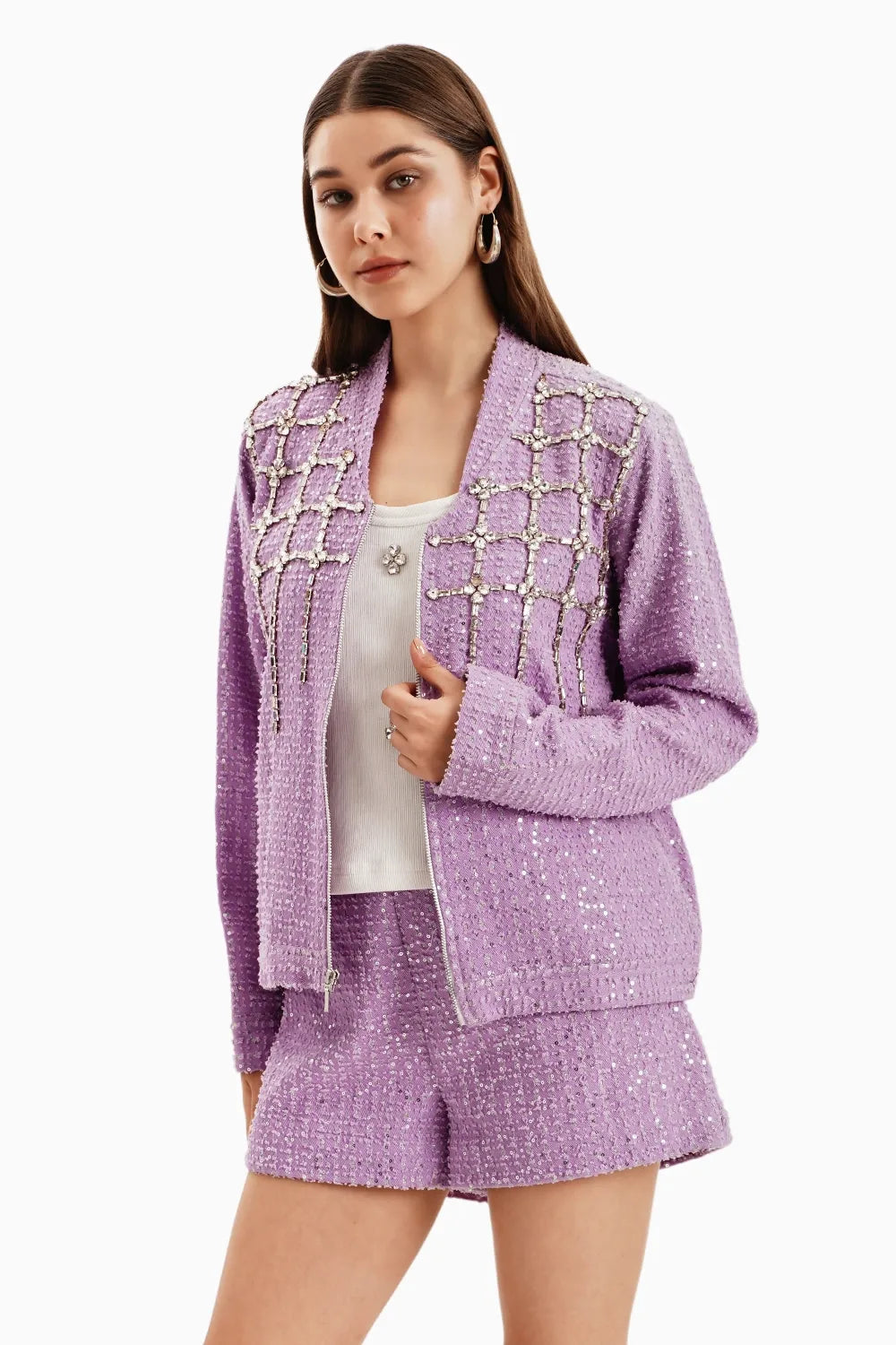 Purple Denim Jacket and Shorts