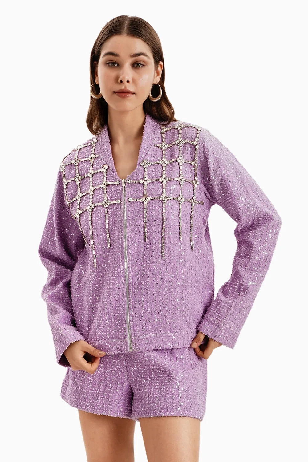 Purple Denim Jacket and Shorts