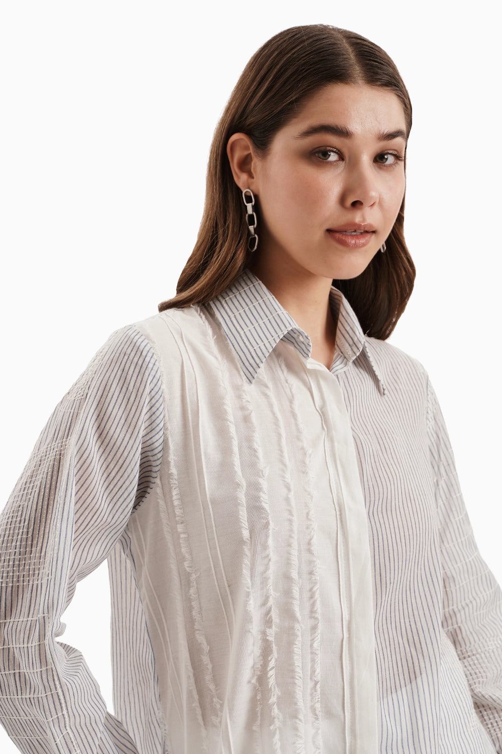 White Panel Cotton Shirt Set