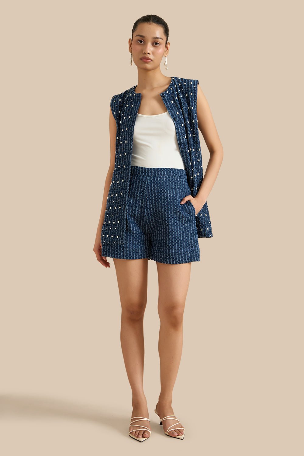 Dark Blue Denim Lazercut Shacket Set