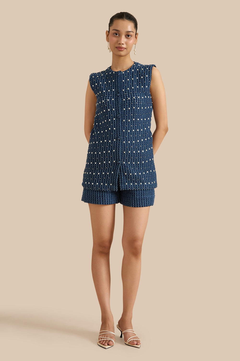 Dark Blue Denim Lazercut Shacket Set