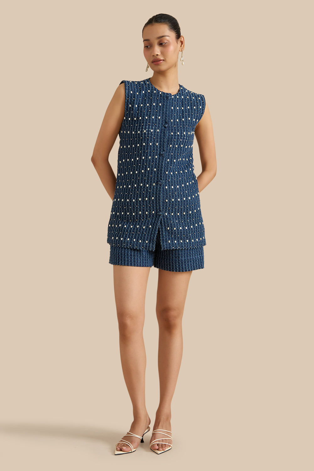 Dark Blue Denim Lazercut Shacket Set