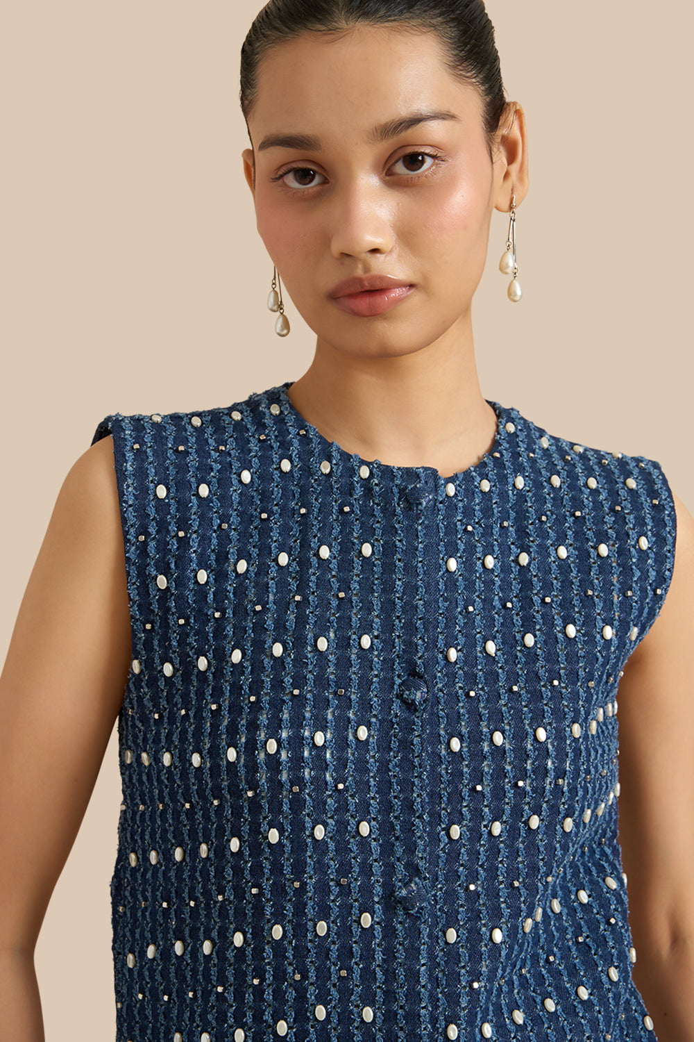 Dark Blue Denim Lazercut Shacket Set