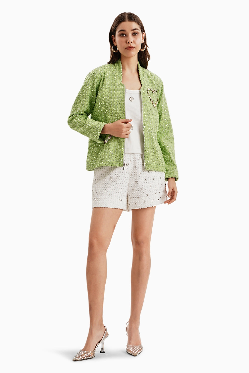 Green Denim Jacket and Shorts