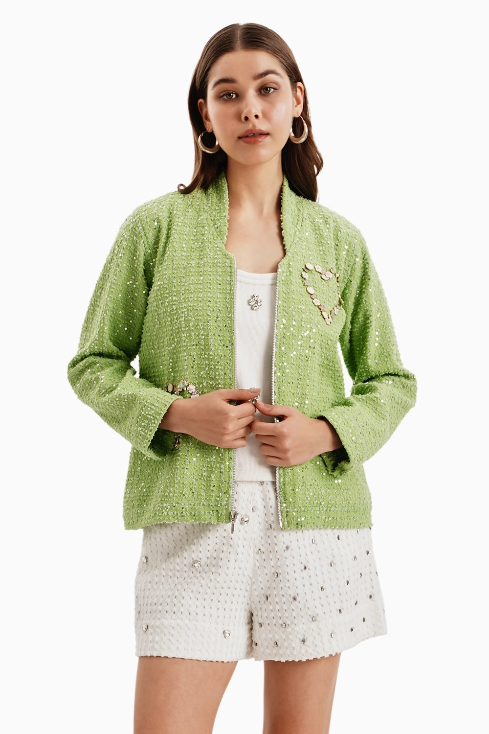 Green Denim Jacket and Shorts