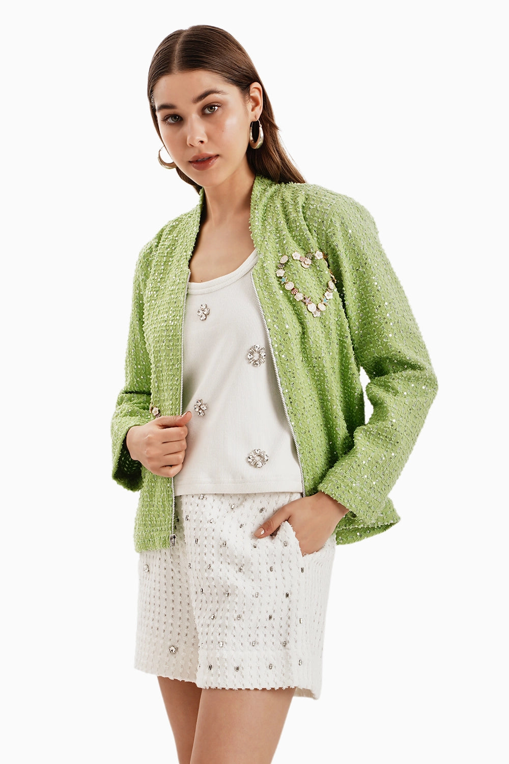 Green Denim Jacket and Shorts