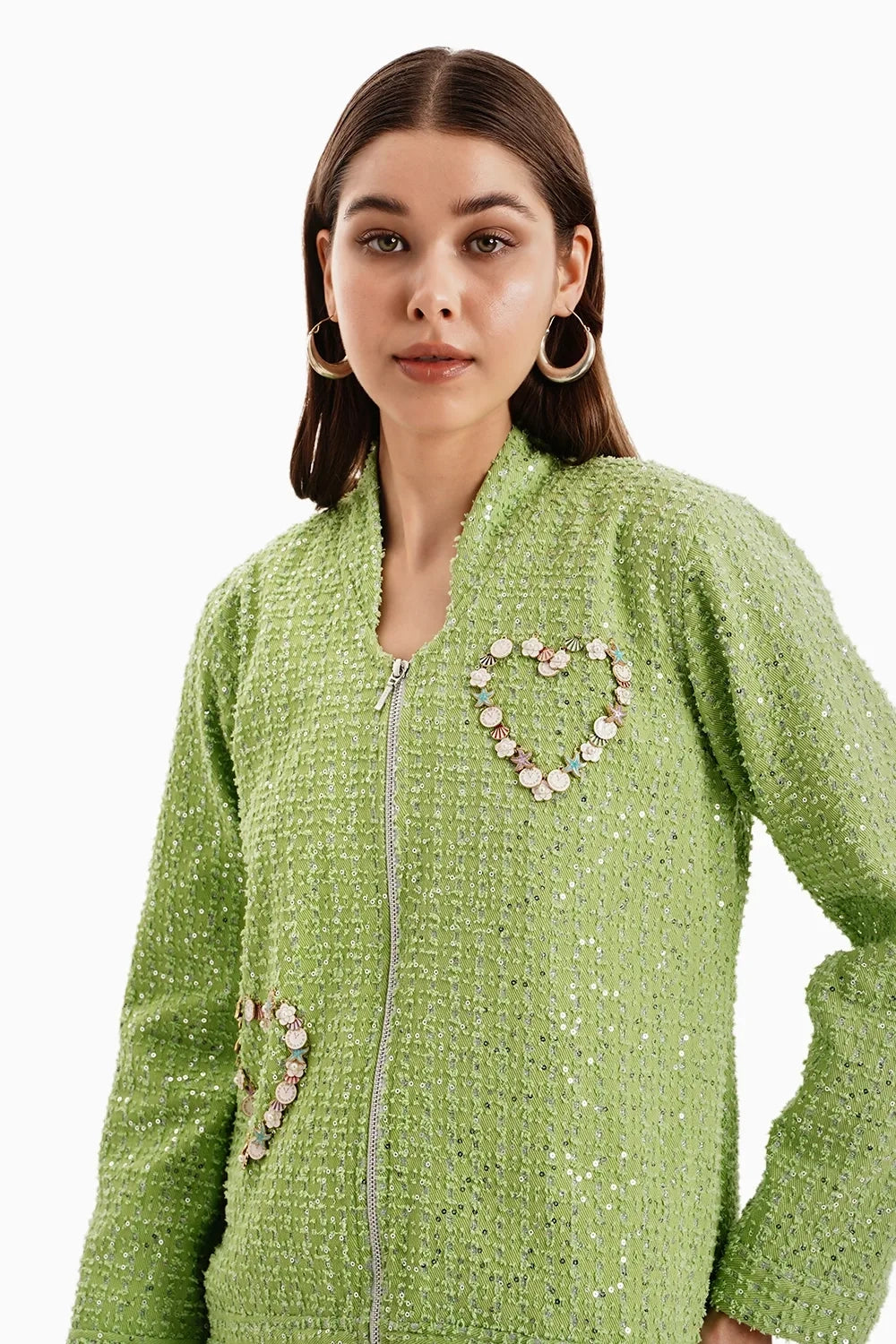 Green Denim Jacket and Shorts