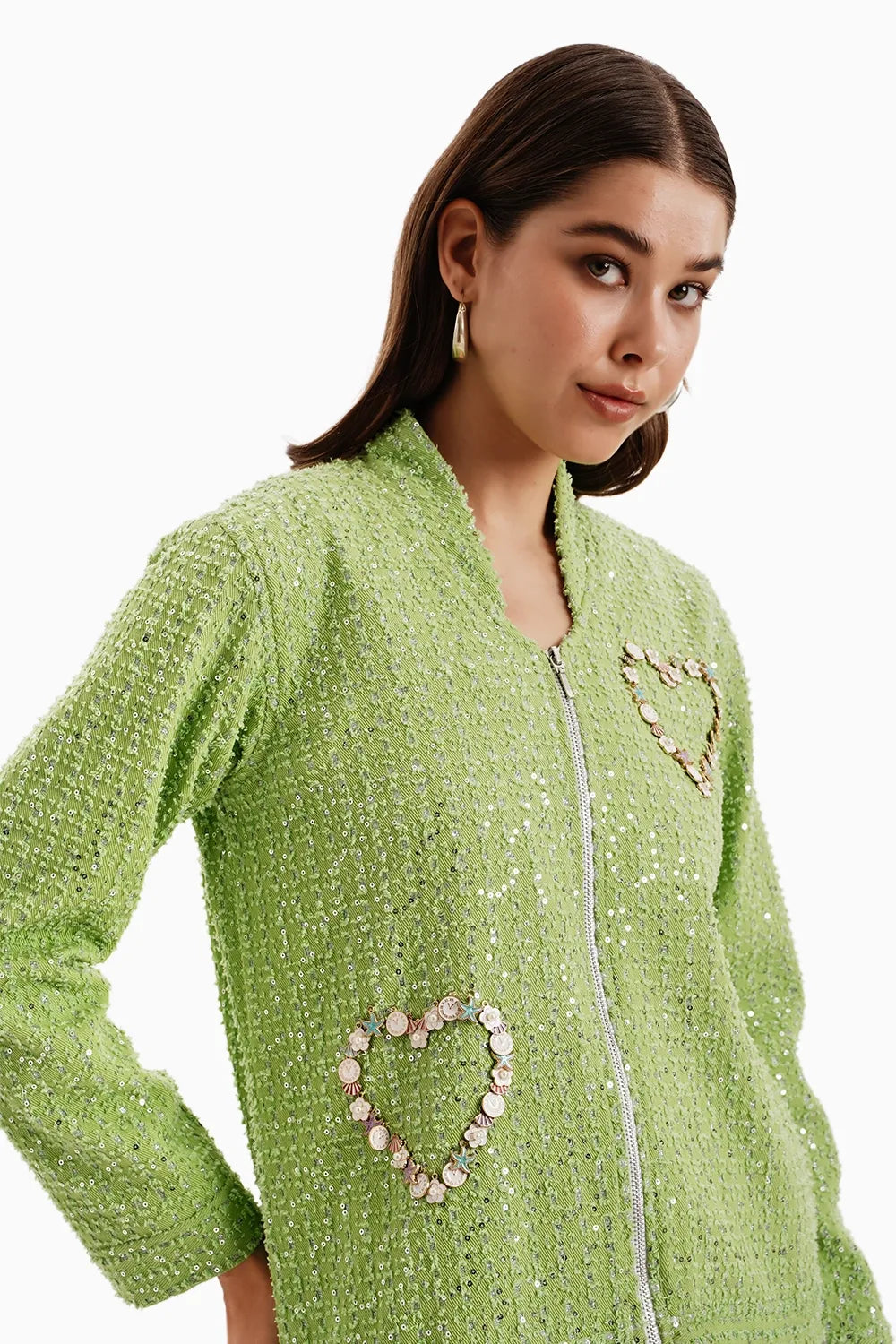 Green Denim Jacket and Shorts