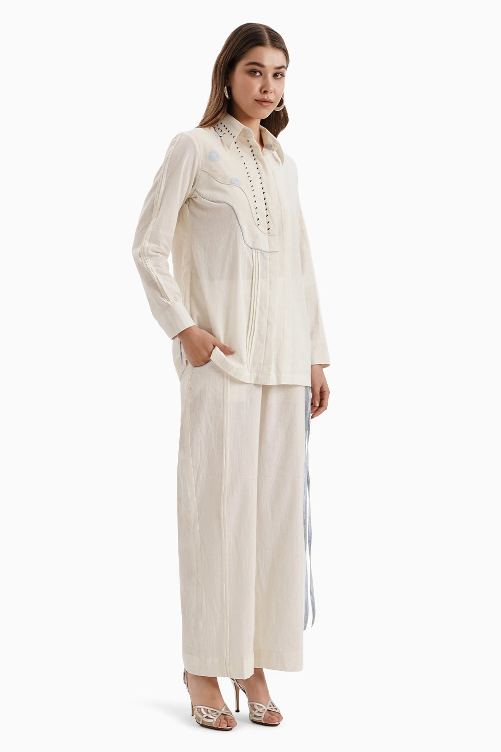 Beige Cotton Shirt Panel Set