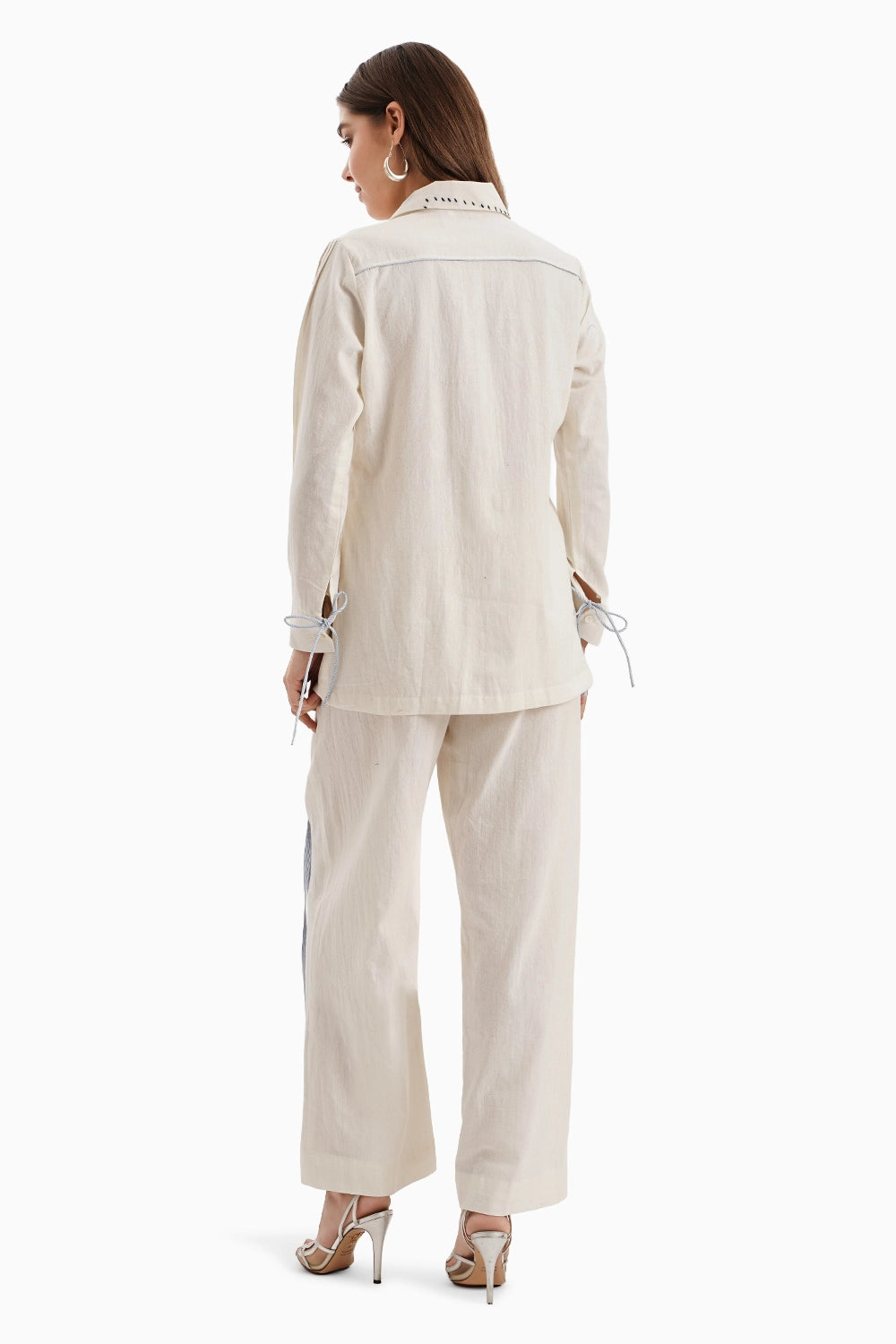 Beige Cotton Shirt Panel Set