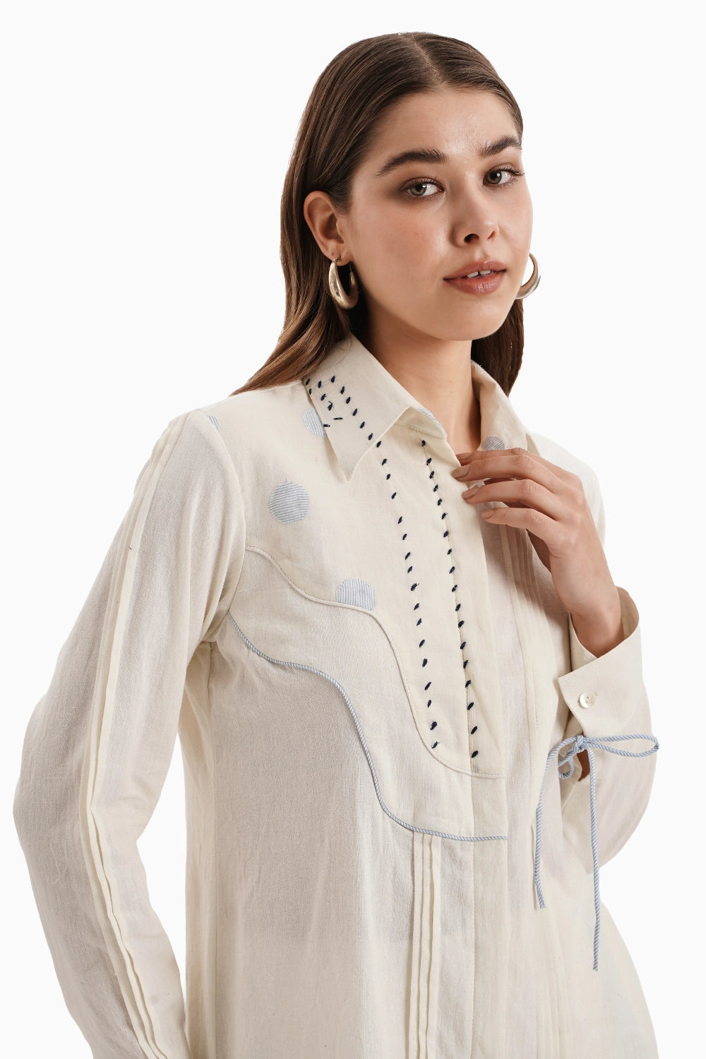 Beige Cotton Shirt Panel Set