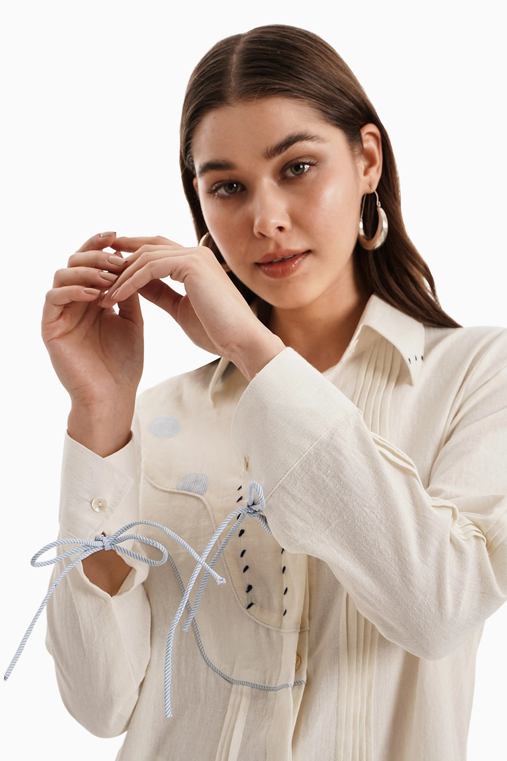 Beige Cotton Shirt Panel Set