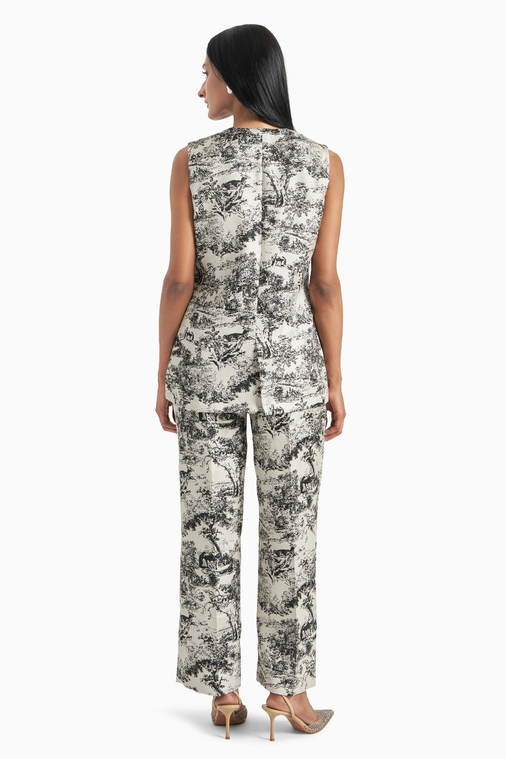 Black and White Silk Jacquard Jacket Set