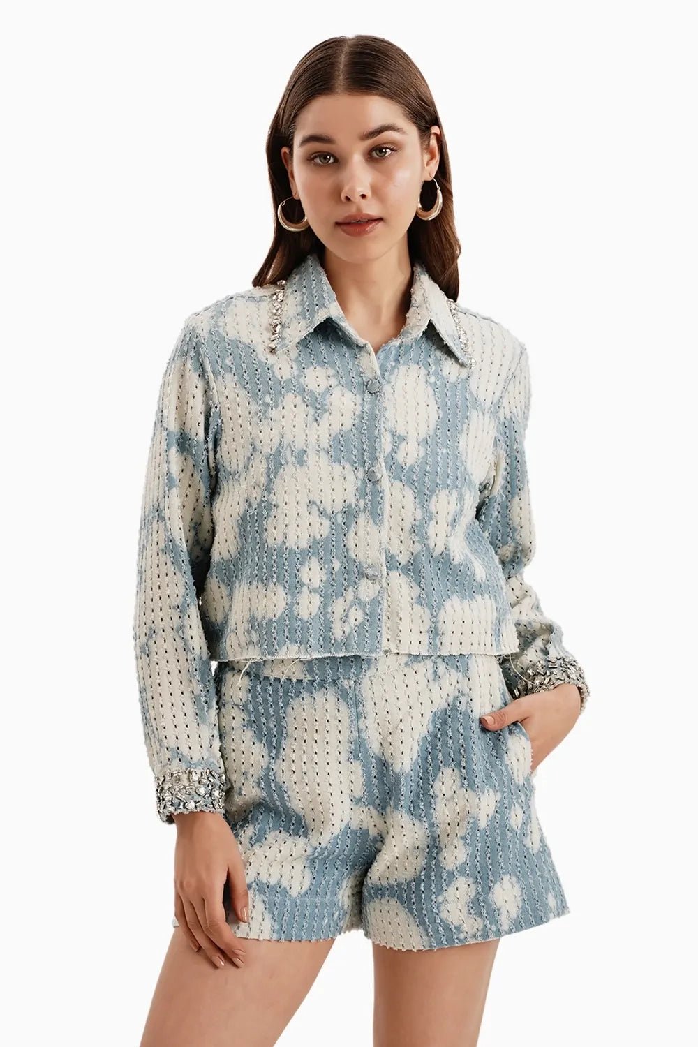 Cloud White Crop Jacket and Shorts