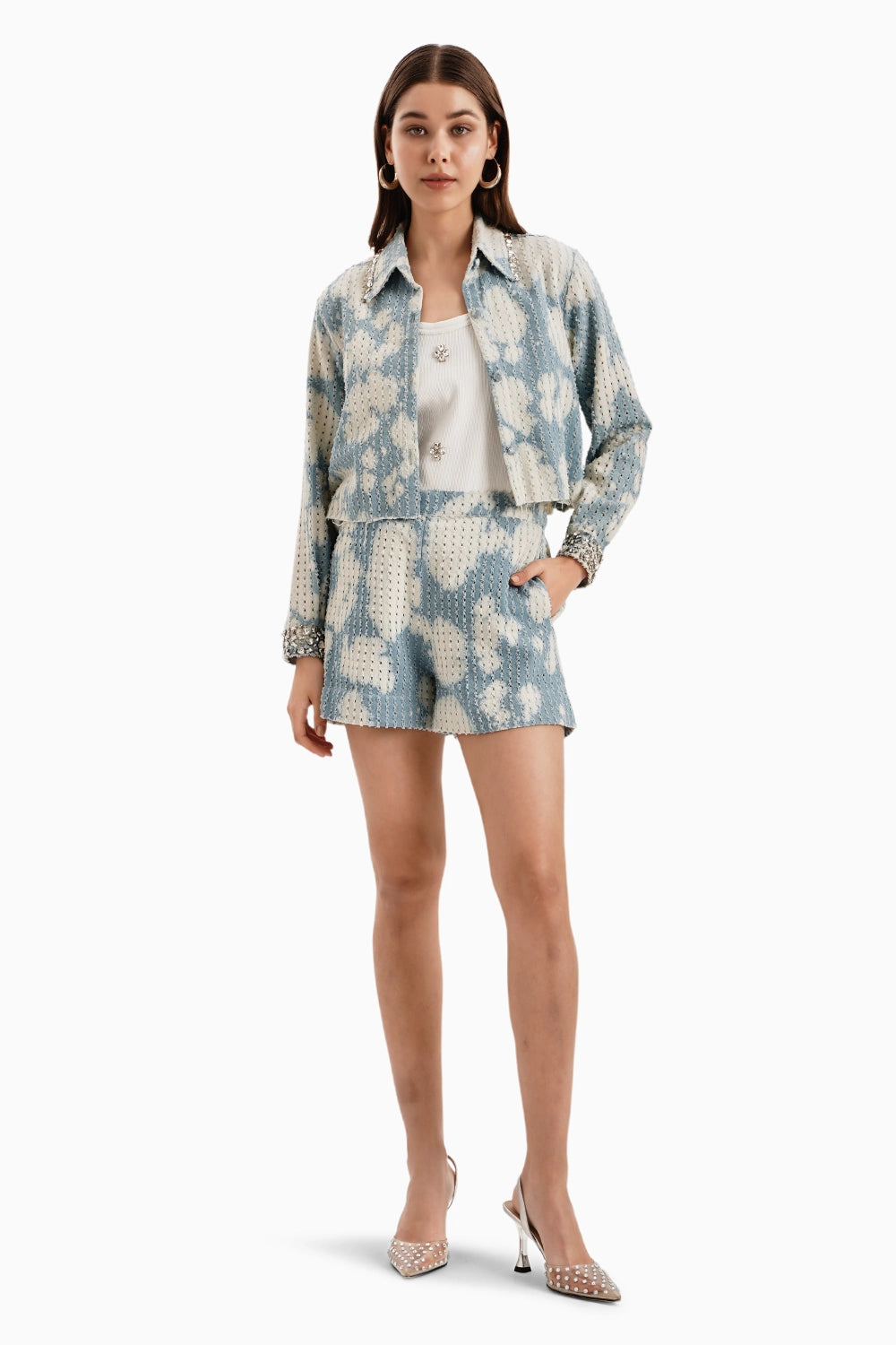 Cloud White Crop Jacket and Shorts