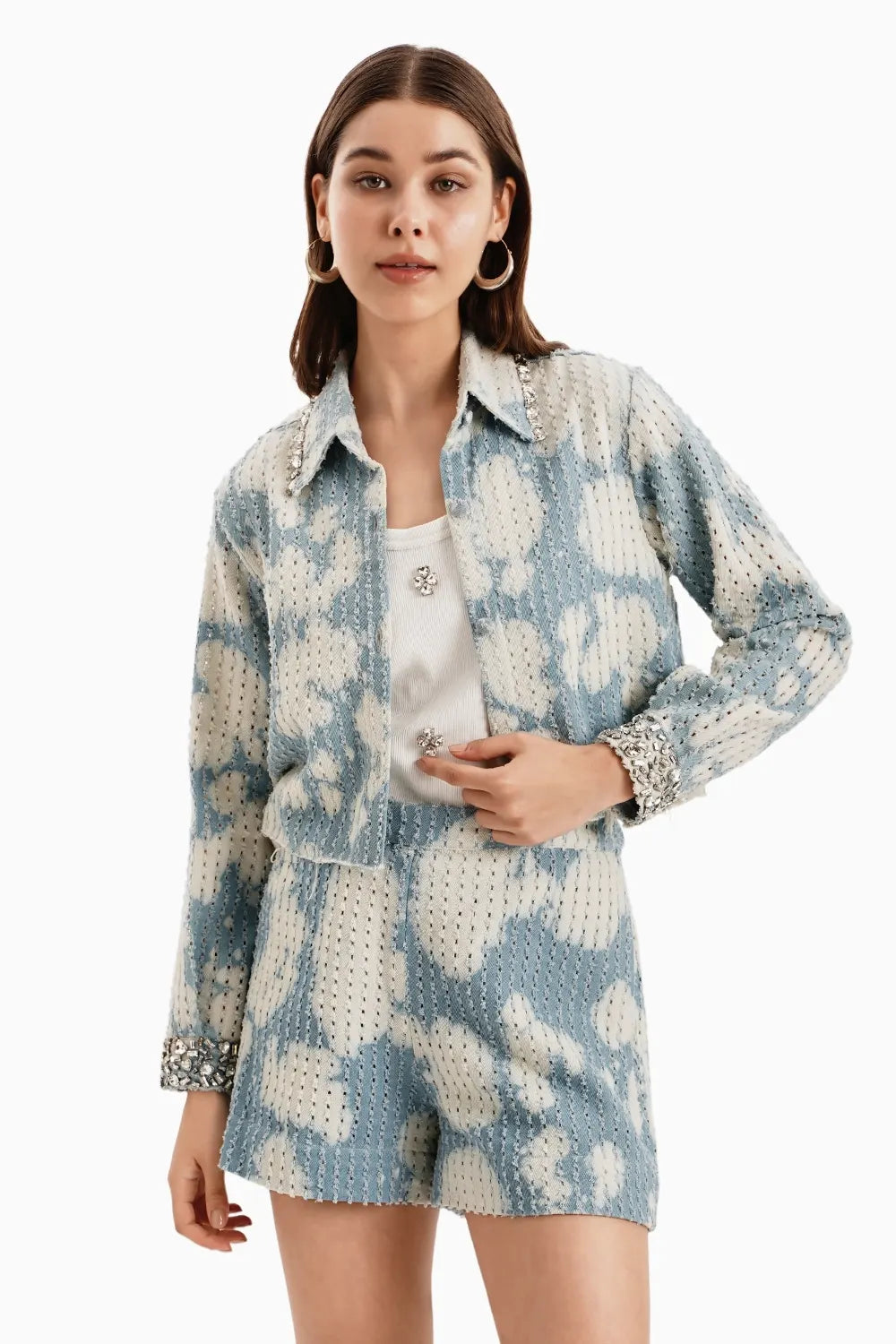 Cloud White Crop Jacket and Shorts