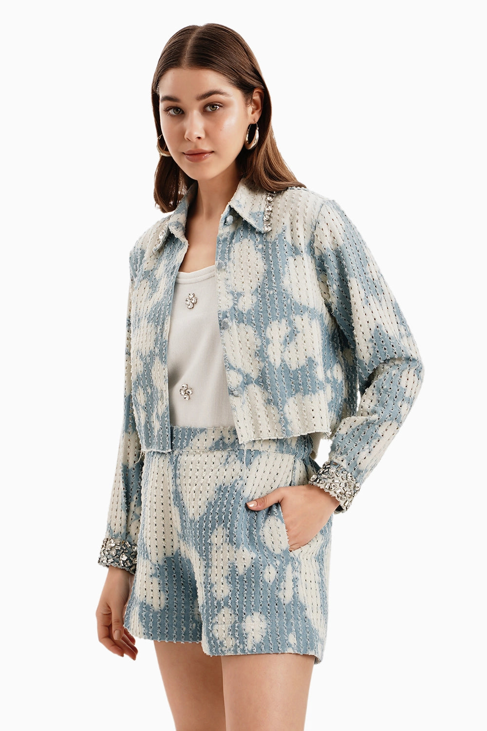 Cloud White Crop Jacket and Shorts