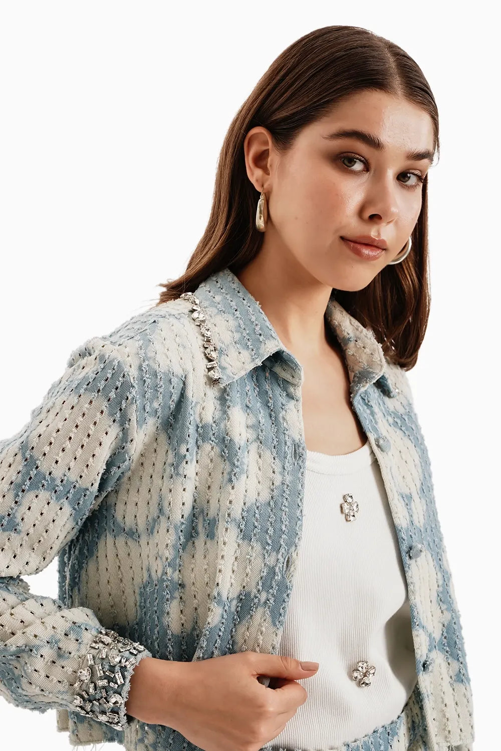 Cloud White Crop Jacket and Shorts