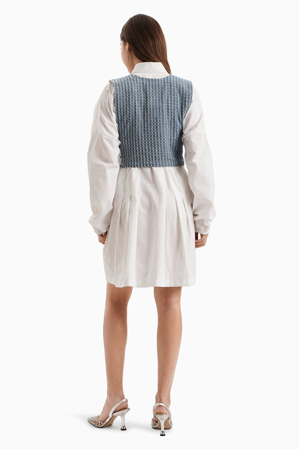 Medium Denim Bib With White Shirt Dress