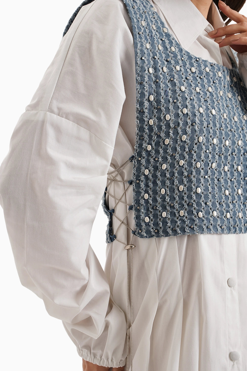 Medium Denim Bib With White Shirt Dress