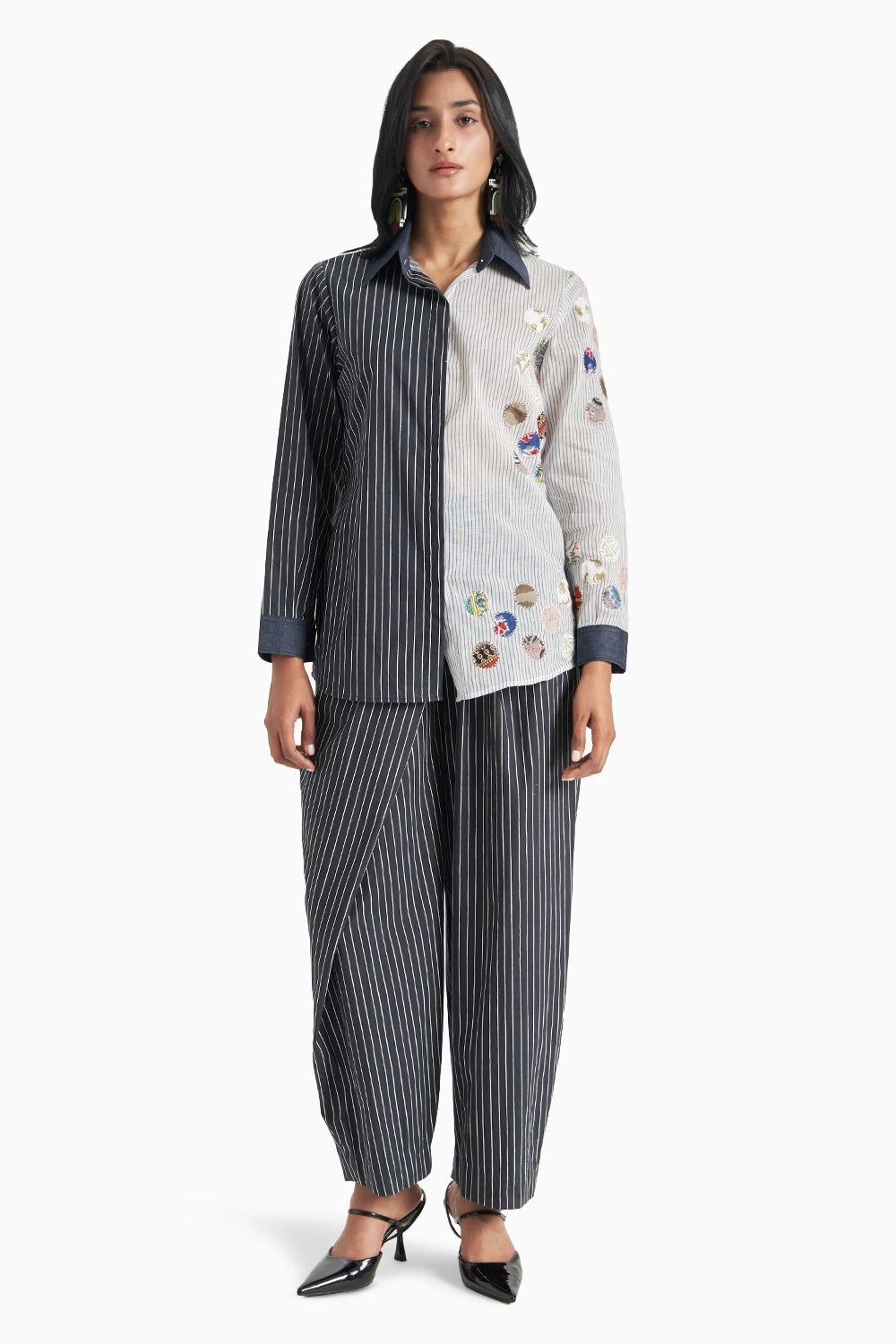 Black Stripes Shirt with Blue Stripes with Patches Set