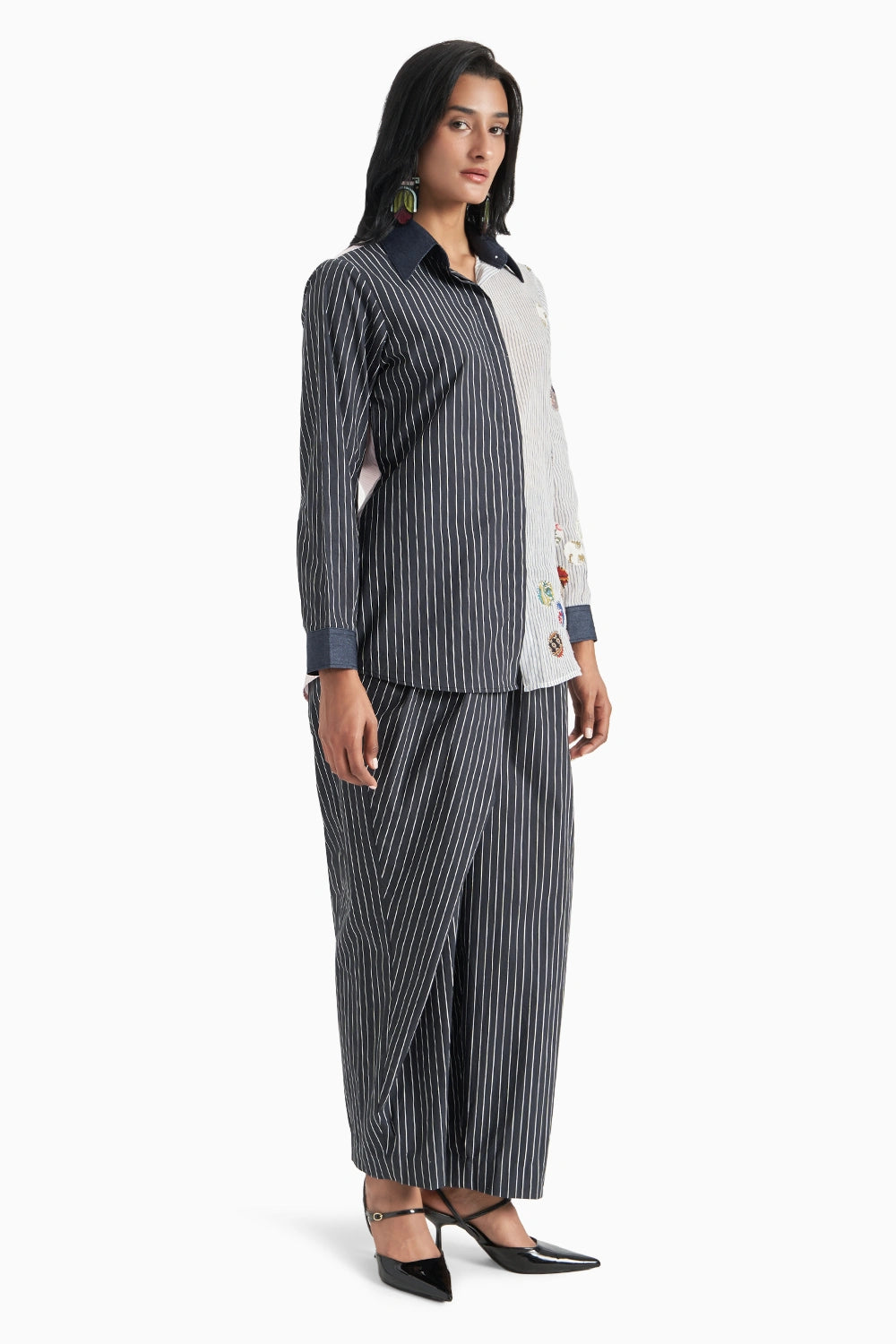 Black Stripes Shirt with Blue Stripes with Patches Set